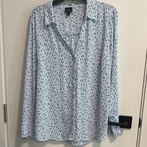 Worthington Light Blue Blouse with Black Dot Print
